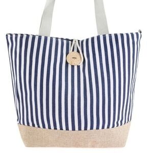 🆕Blue striped tote bag w/coconut shell